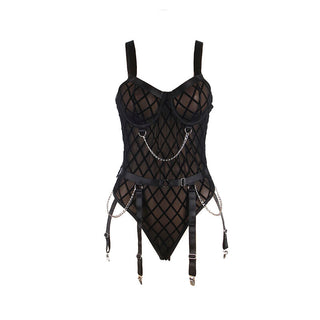 SUBBLIME - 9542277 BODY MIT KETTEN + STRUMPFGÜRTEL SCHWARZ L/XL